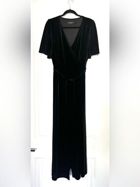 Black Velvet Wrap Maxi Dress V.Neck
